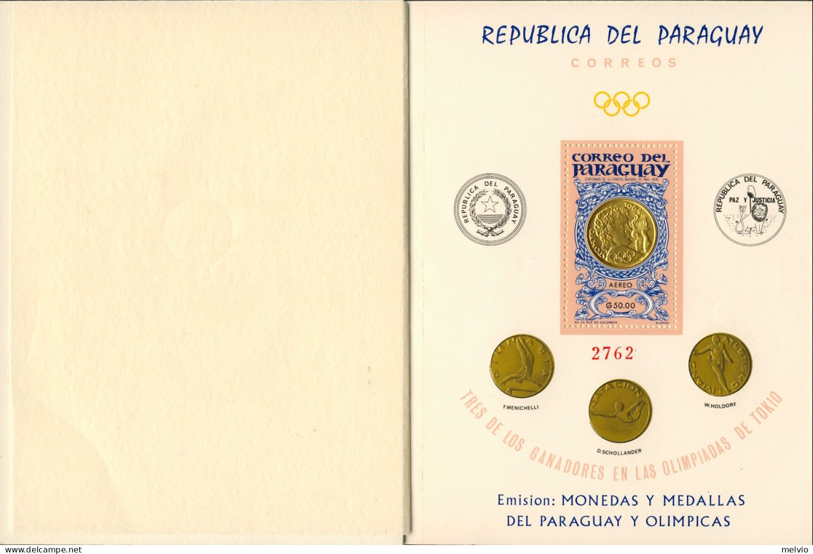 1965-Paraguay (MNH=**) Libretto Emissione Di Monete E Medaglie Olimpiadi Di Toky - Paraguay