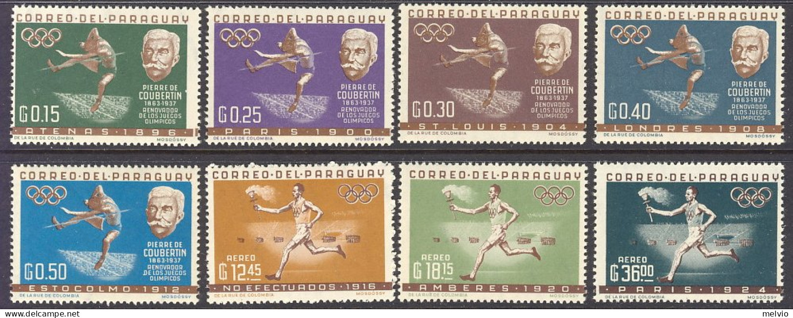 1964-Paraguay (MNH=**) S.8v."commemorazione Giochi Olimpici Pierre De Coubertin" - Paraguay