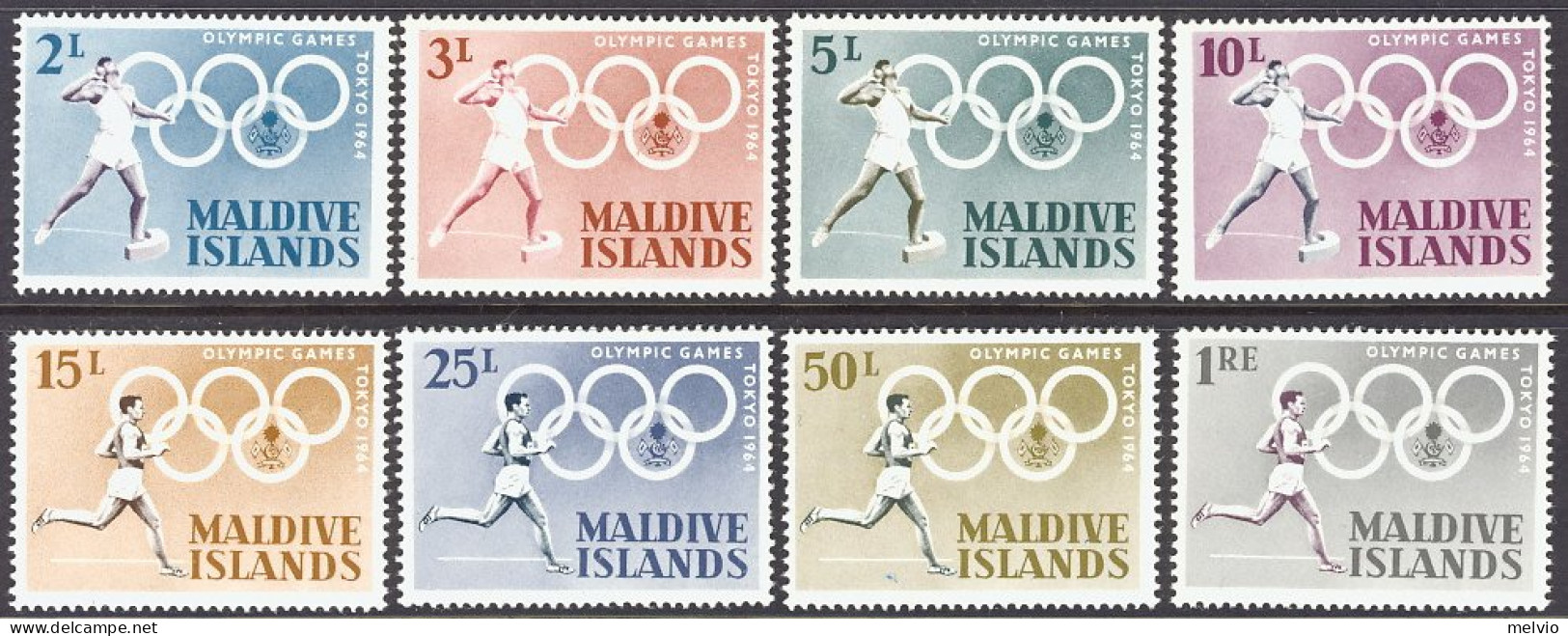 1964-Maldive (MNH=**) S.8v." Olimpiadi Di Tokyo" - Maldives (1965-...)
