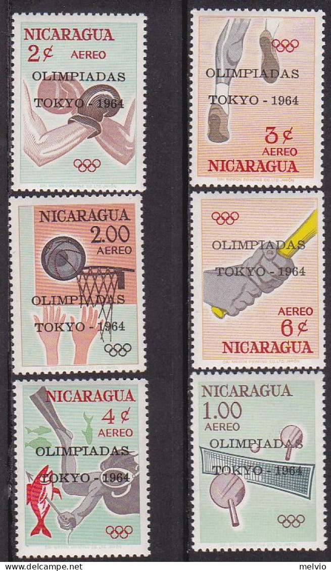 1964-Nicaragua (MNH=**) S.6v.soprastampati "Olimpiadi Di Tokyo" - Nicaragua