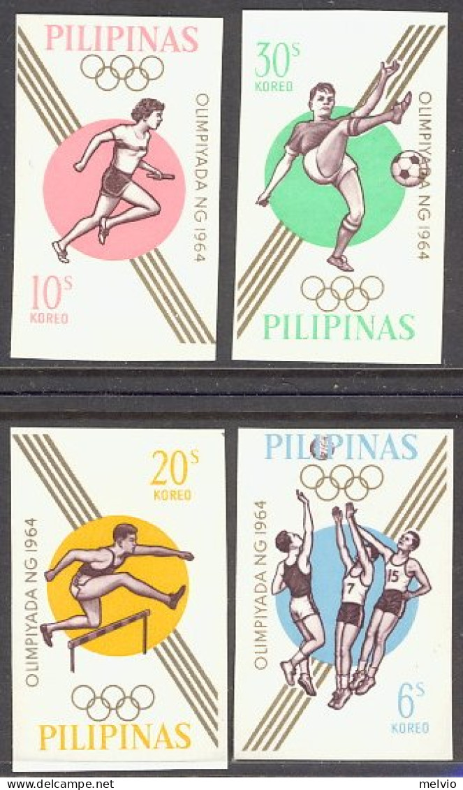 1964-Filippine (MNH=**) S.4v.non Dentellati " Olimpiadi Di Tokyo" - Philippinen