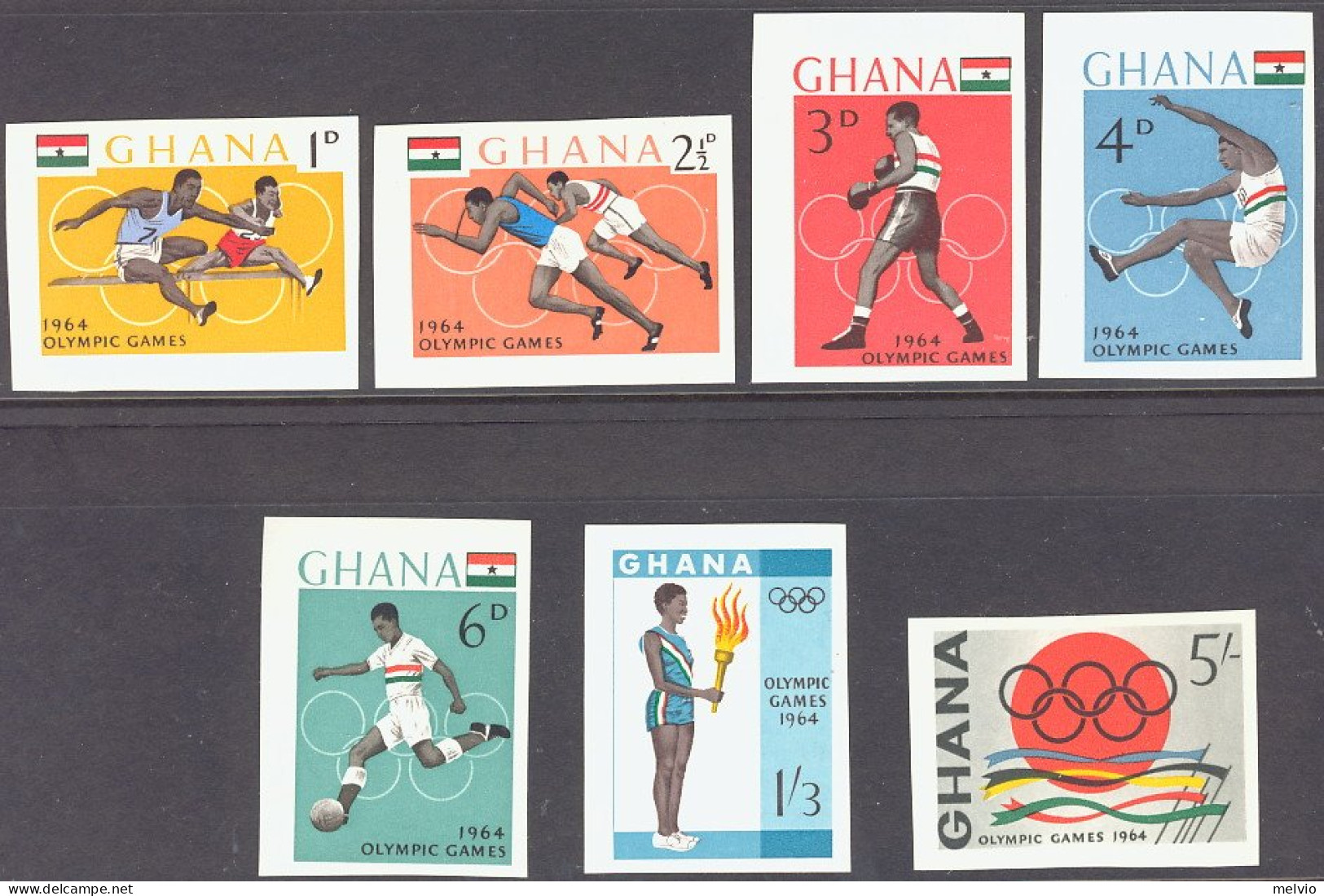 1964-Ghana (MNH=**) S.7v.non Dentellati " Olimpiadi Di Tokyo" - Ghana (1957-...)
