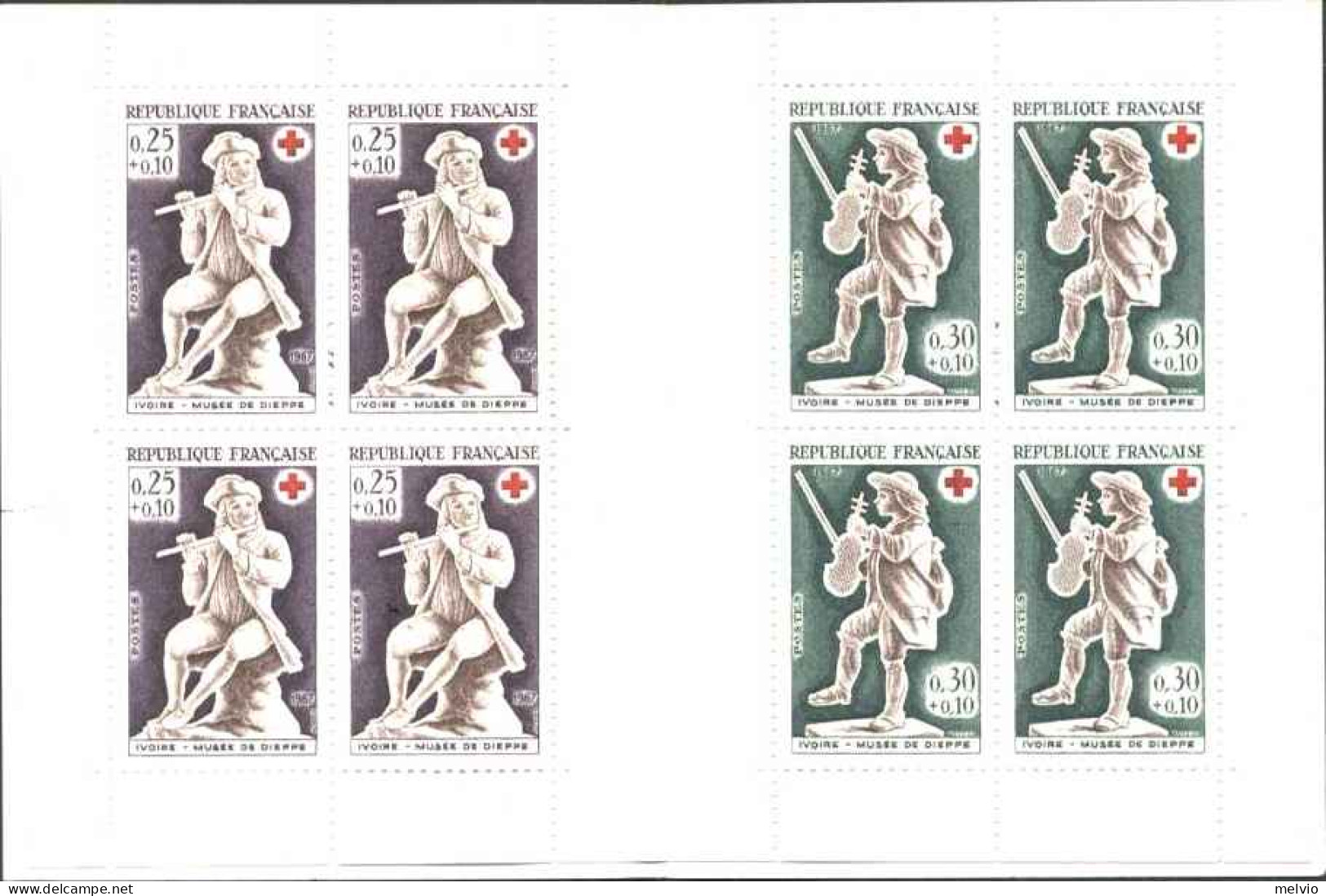 1967-Francia (MNH=**) Libretto Quattro Serie Otto Valori "Pro Croce Rossa Statue - Neufs