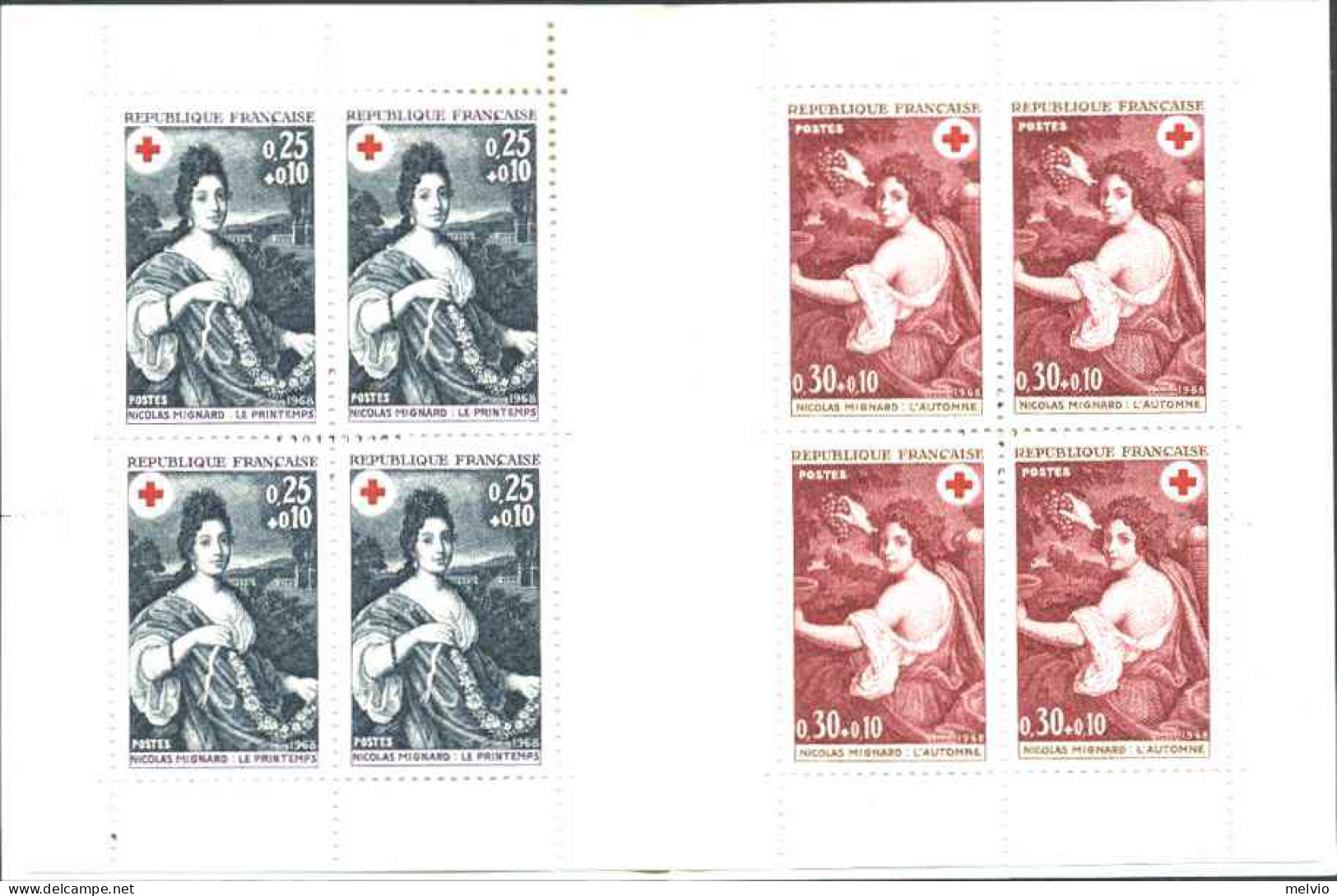 1968-Francia (MNH=**) Libretto Quattro Serie Otto Valori "Pro Croce Rossa Quadri - Neufs