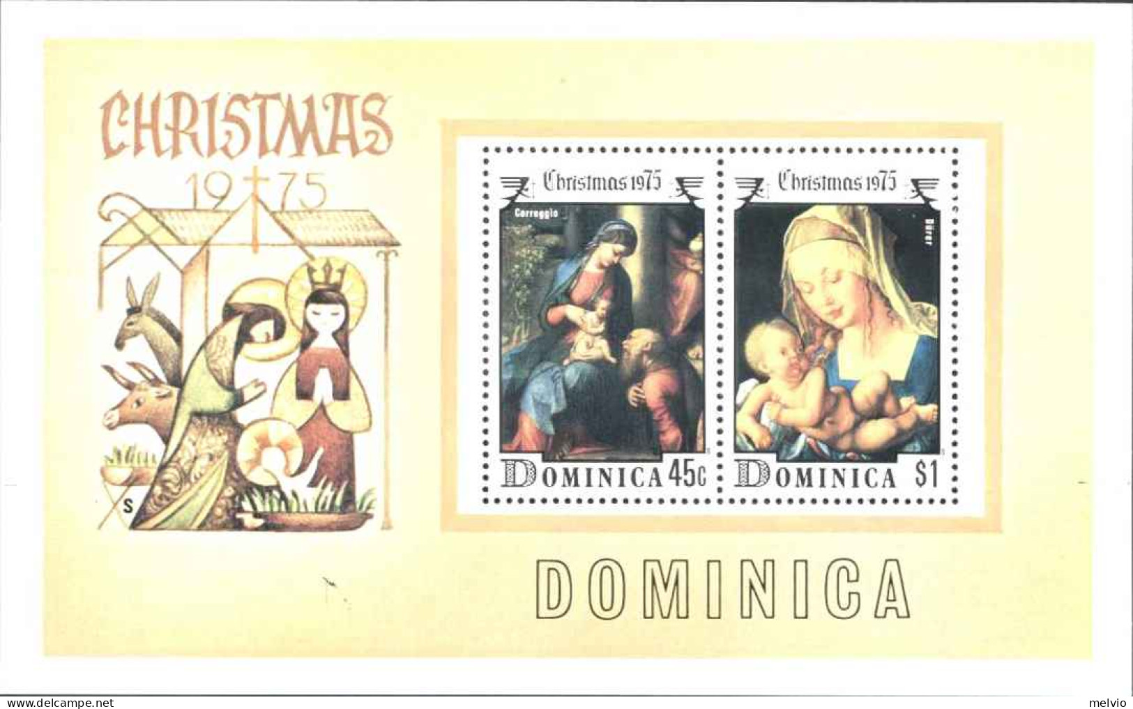 1975-Dominica (MNH=**) Foglietto S.2v."Natale Quadri" - Dominica (1978-...)