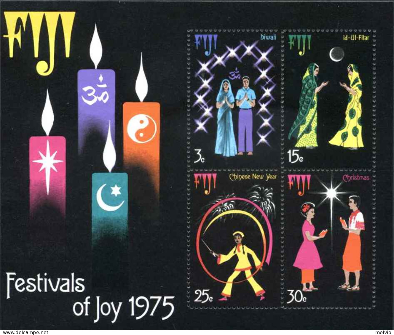1975-Fiji (MNH=**) Foglietto S.4v."Natale Quadri" - Fiji (1970-...)