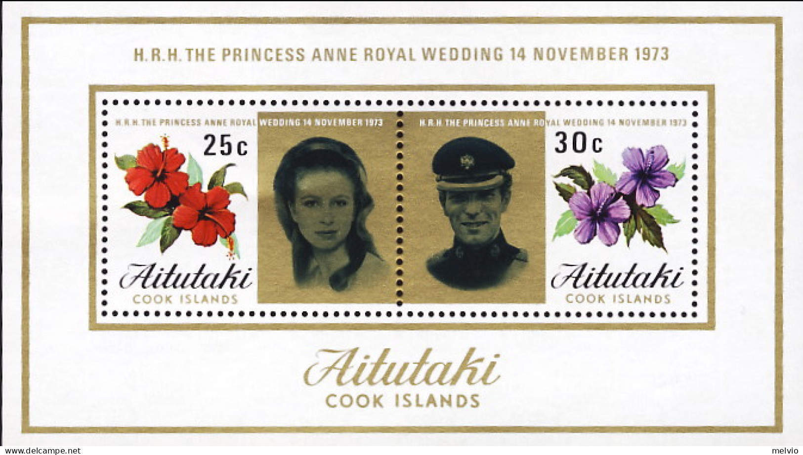 1973-Aitutaki (MNH=**) Foglietto S.2v."Matrimono Reale Principessa Anna" - Aitutaki