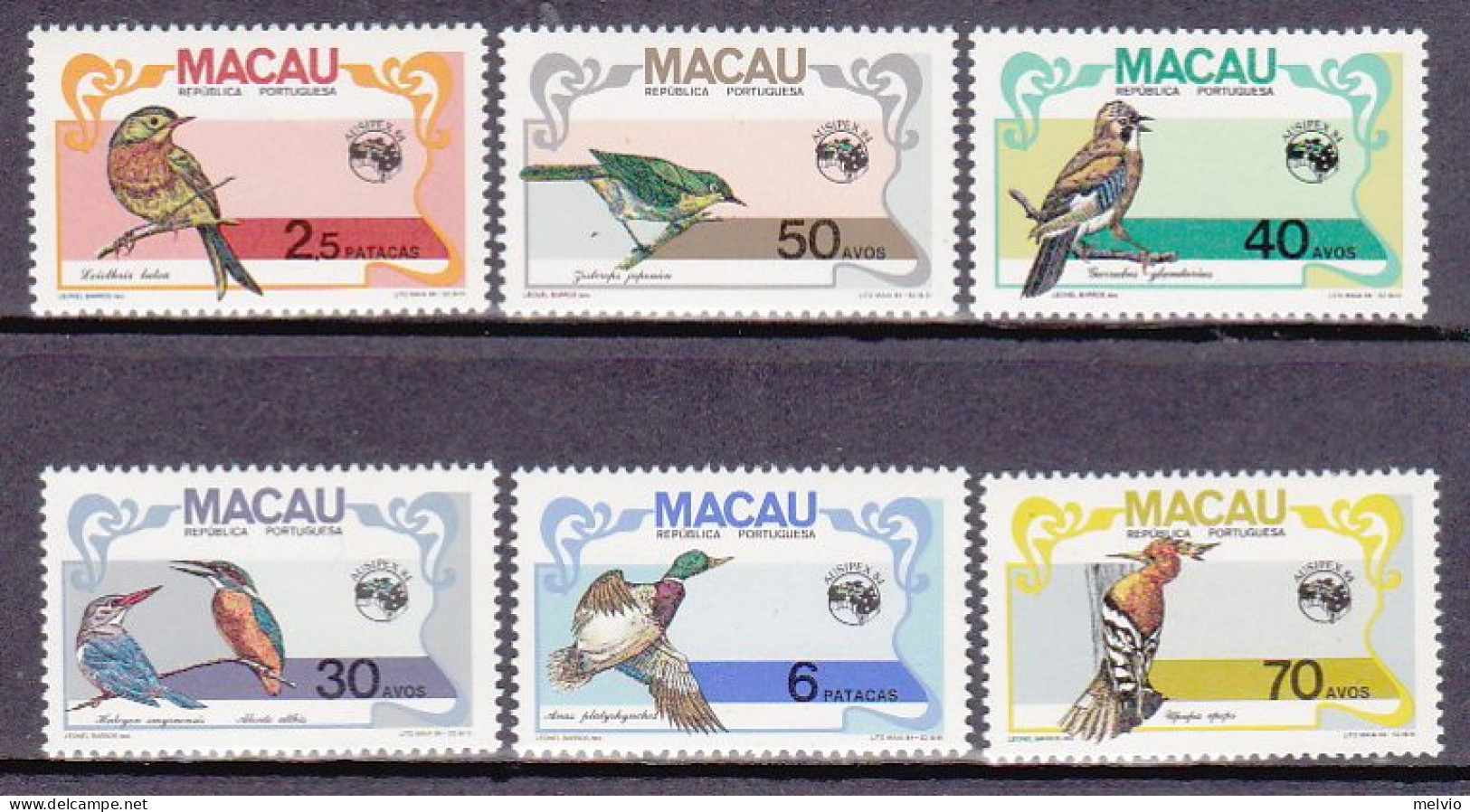 1984-Macao (MNH=**) S.6v."Uccelli" - Unused Stamps