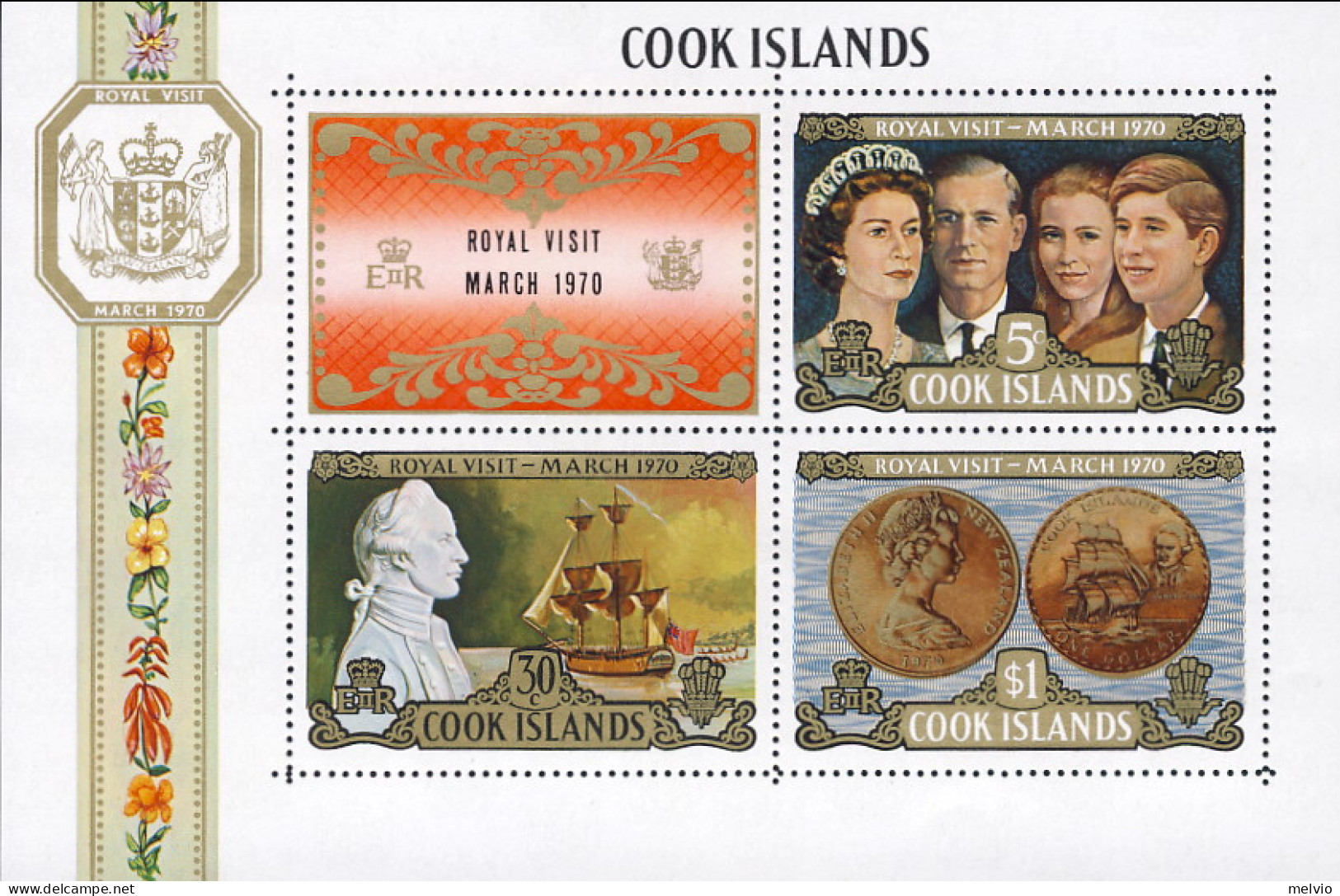 1970-Cook Islands (MNH=**) Foglietto S.4v."Visita Reali" - Cook Islands