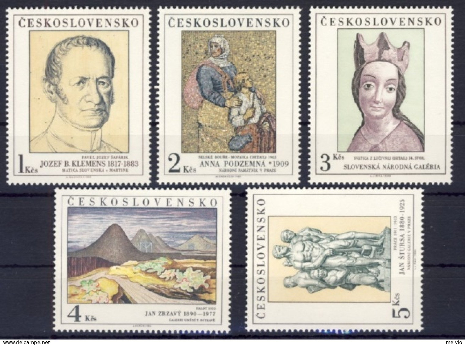 1980-Cecoslovacchia (MNH=**) Serie 5 Valori Arte Dipinti - Other & Unclassified