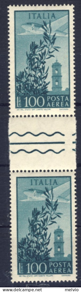 1955/9-Italia (MNH=**) Coppia Posta Aerea Lire 100 Campidoglio Filigrana Stelle  - 1946-60: Mint/hinged