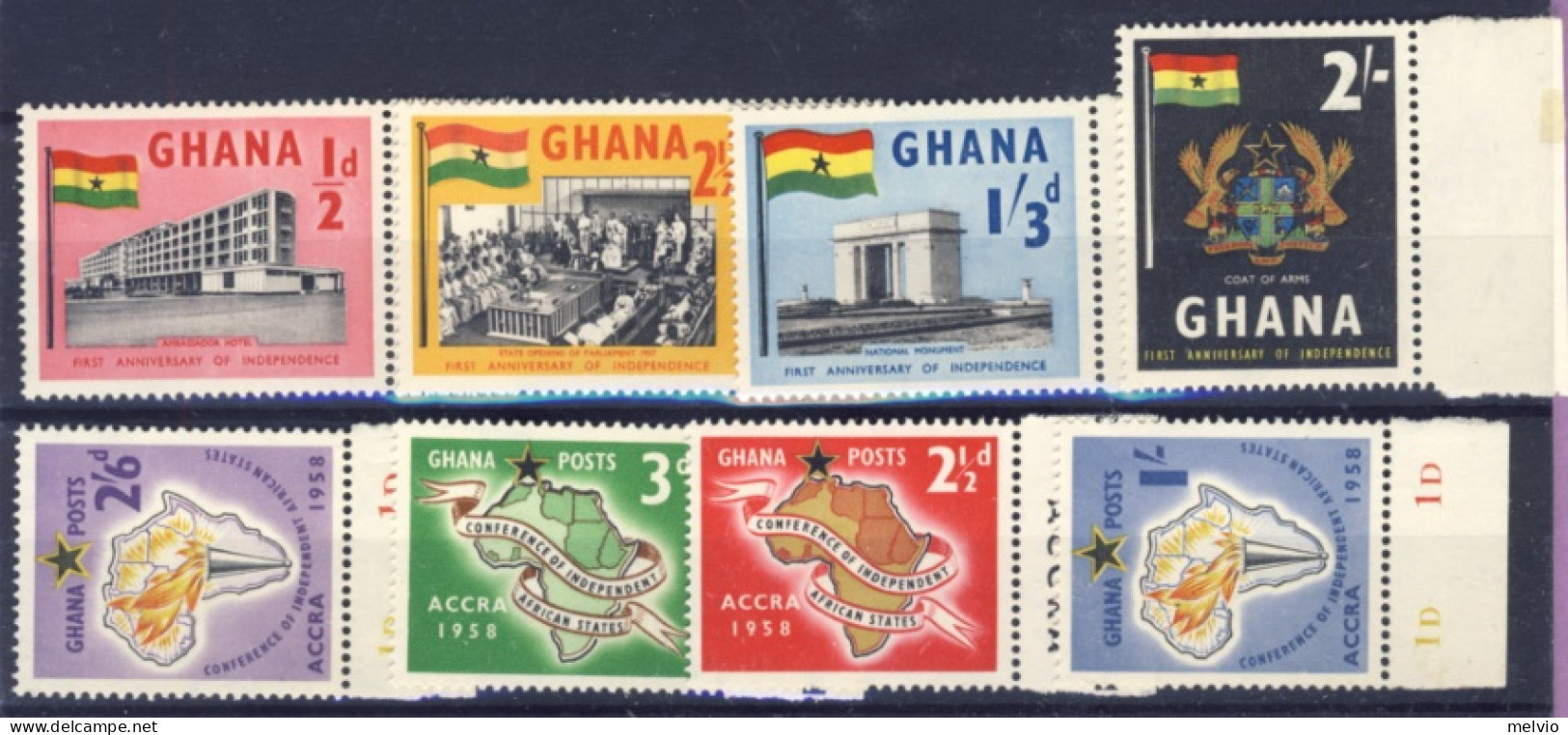 1958-Ghana (MNH=**) 2 Serie 8 Valori - Ghana (1957-...)