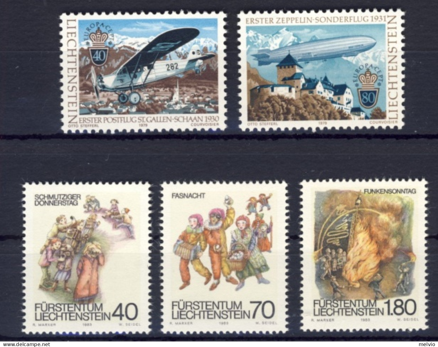 1969/83-Liechtenstein (MNH=**) 2 Serie 5 Valori Europa Storia Postale,costumi Di - Autres & Non Classés