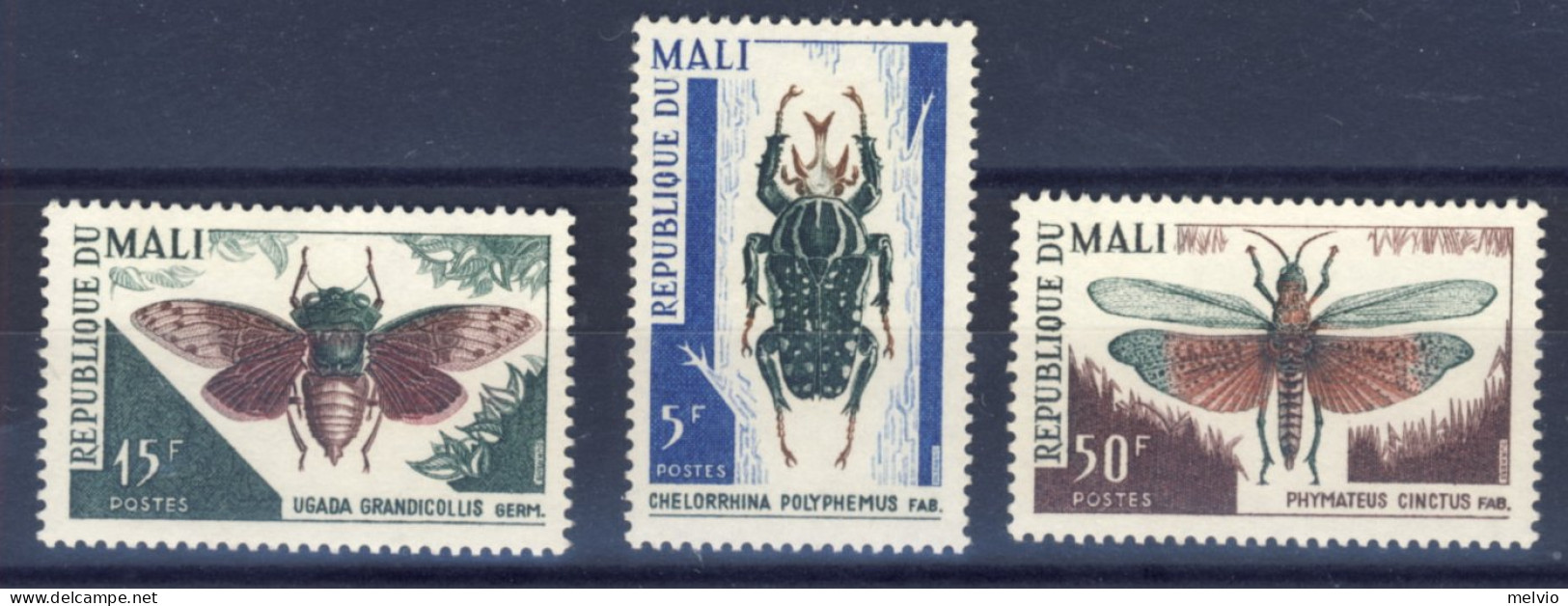 1967-Mali (MNH=**) Serie 3 Valori Insetti,maggiolino, Locusta - Mali (1959-...)