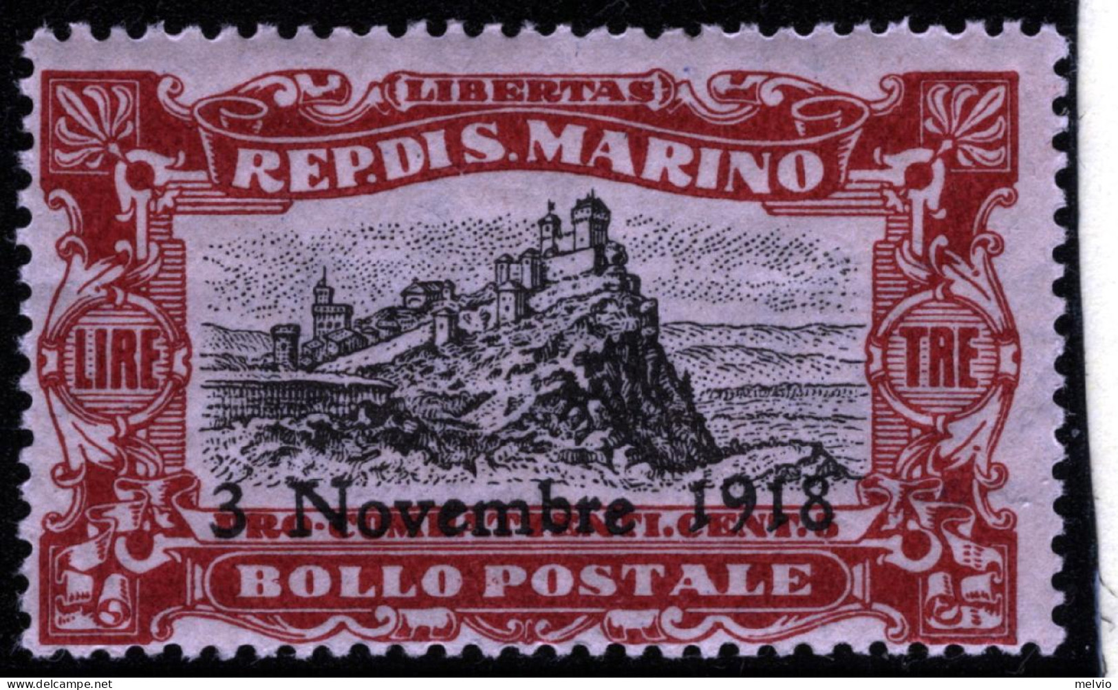 1918-San Marino (MNH=**) L.3 Celebrazione Vittoria - Unused Stamps