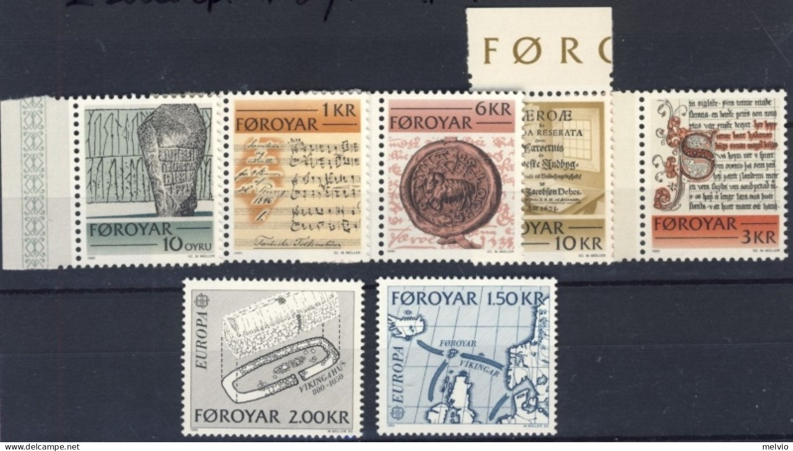 1981/2-Faeroer (MNH=**) 2 Serie 7 Valori Antichi Scritti,avvenimenti Storici,Eur - Faroe Islands