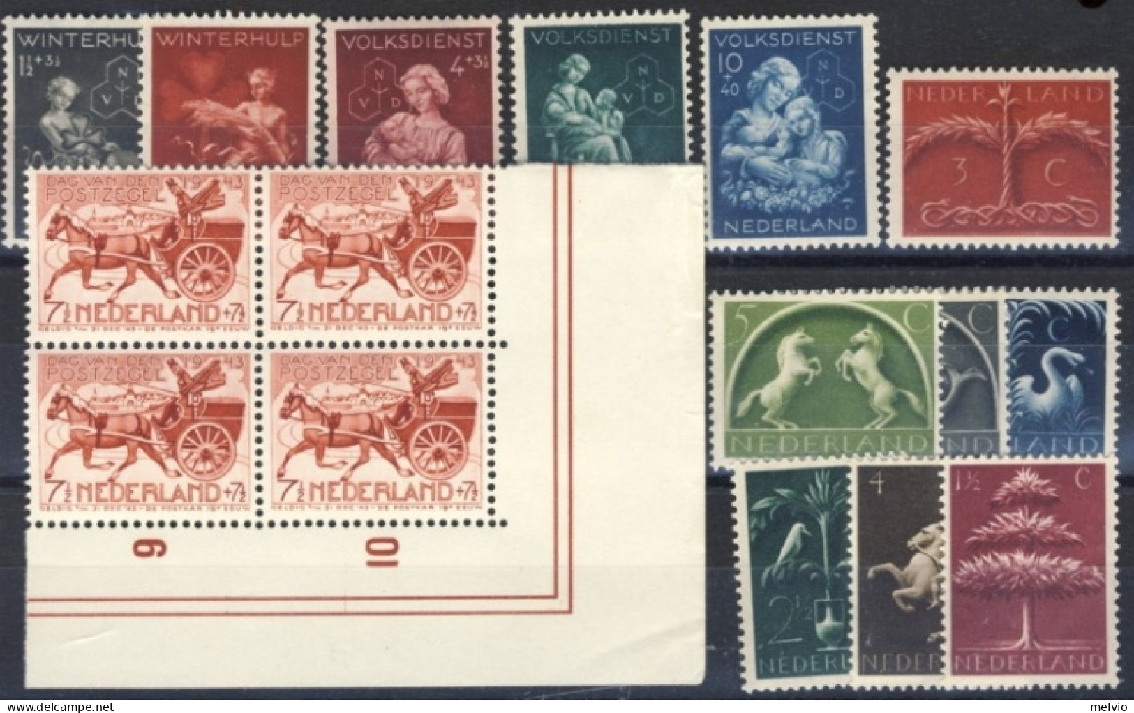 1943/44-Olanda (MNH=**) 3 Serie 16 Valori - Neufs