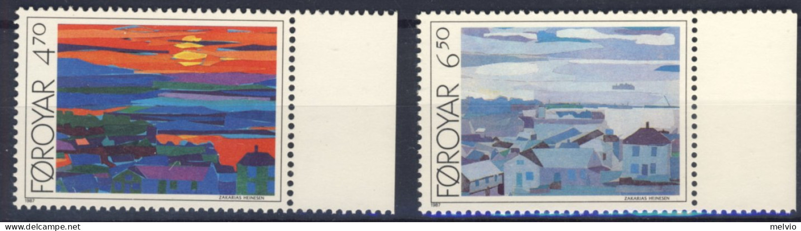 1987-Faeroer (MNH=**) Serie 2 Valori Collage,vedute - Faroe Islands