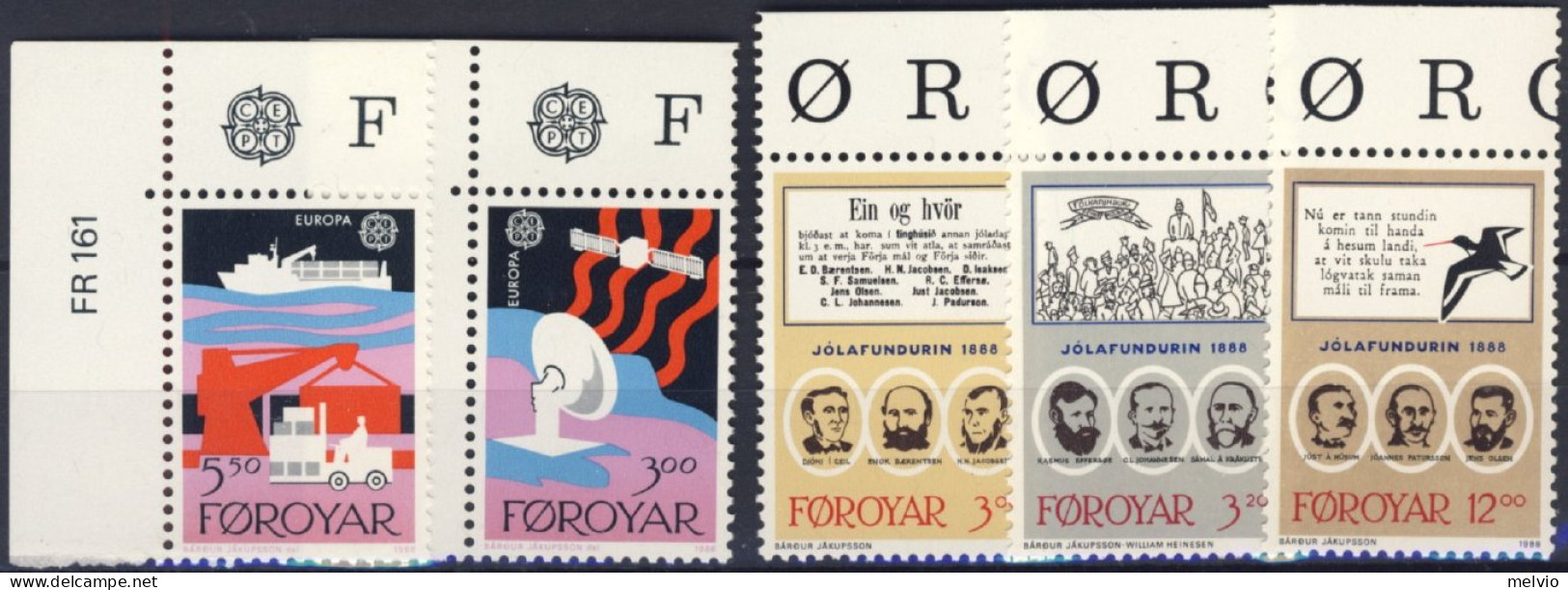 1988-Faeroer (MNH=**) 2 Serie 5valori Difesa Lingua E Tradizioni,Europa, Mezzi D - Faroe Islands