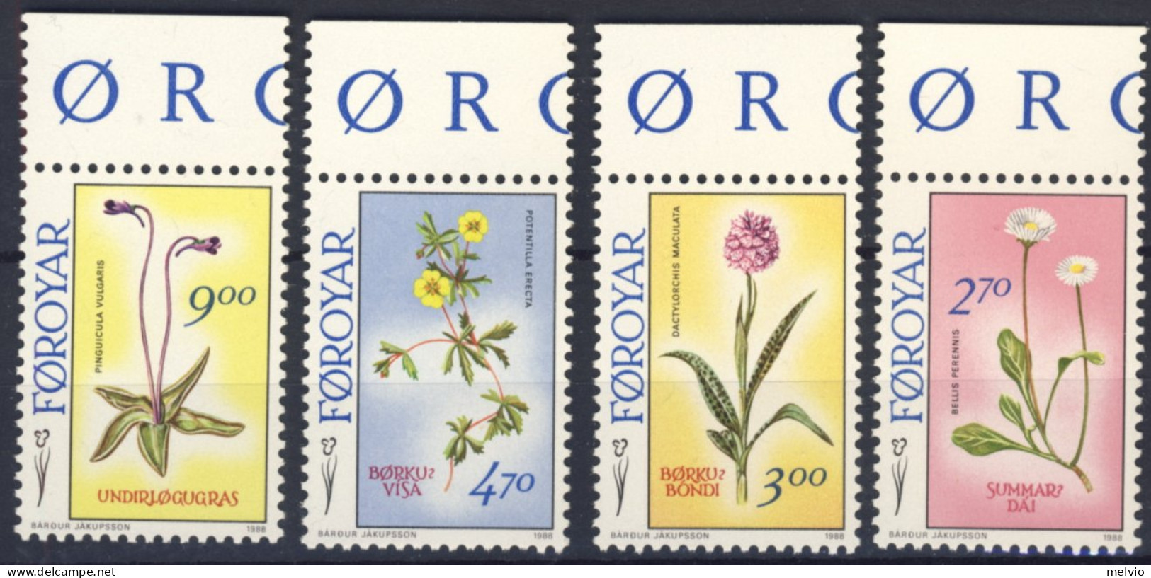 1988-Faeroer (MNH=**) Serie 4 Valori Flora - Färöer Inseln