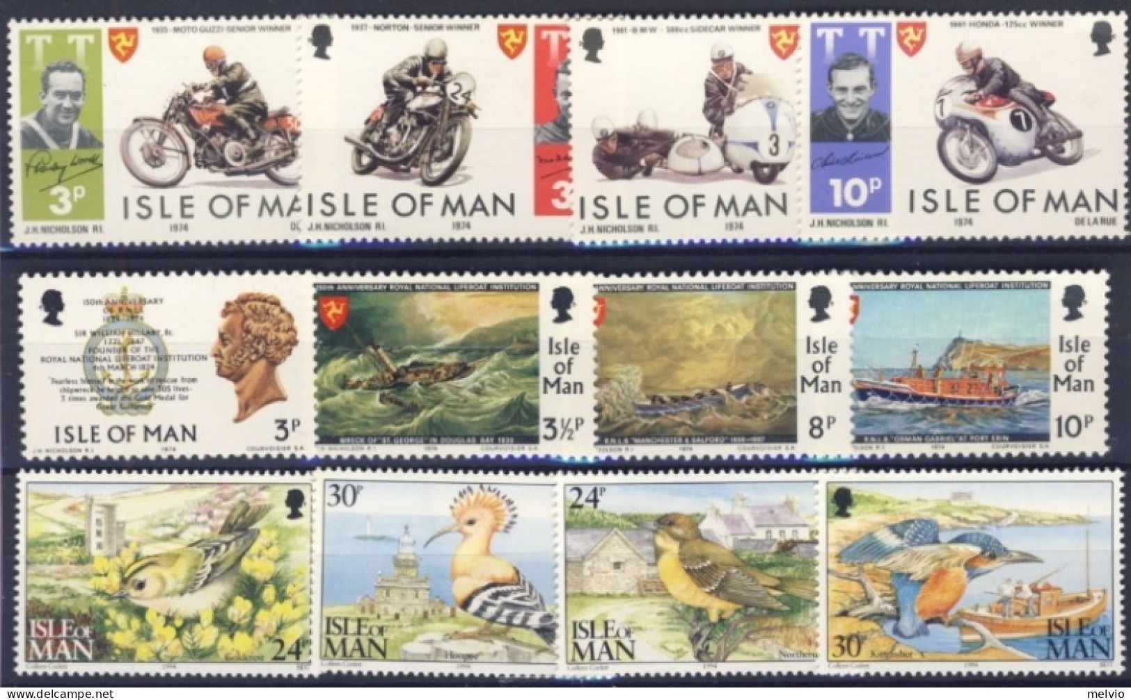 1974/94-Isola Di Man (MNH=**) Lotticino 12 Valori - Isle Of Man