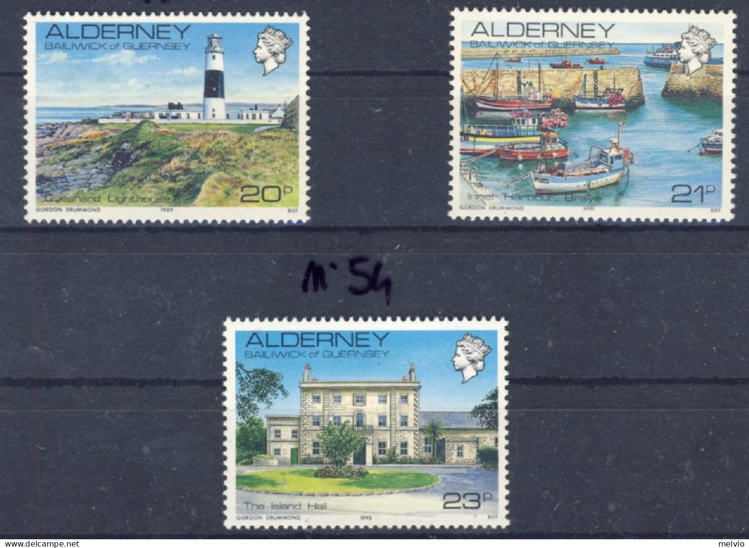 1989/92-Alderney (MNH=**) 3 Serie 3 Valori Vedute - Alderney