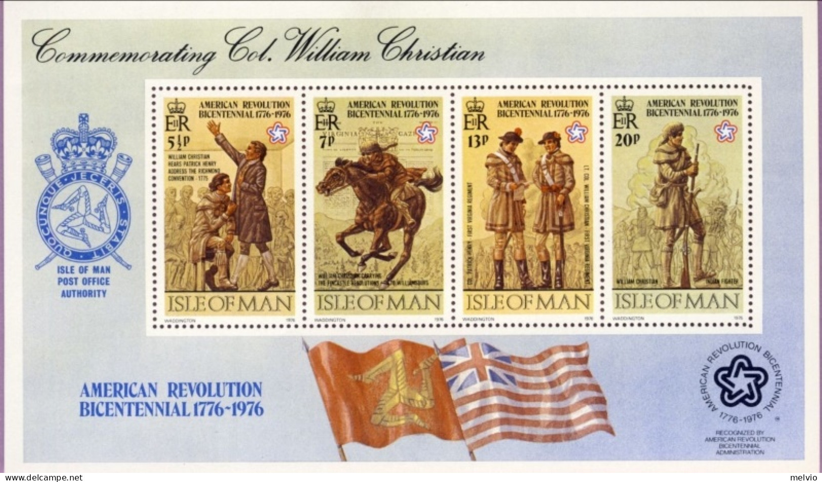 1976-Isola Di Man (MNH=**) Foglietto 4 Valori Rivoluzione Americana - Man (Ile De)