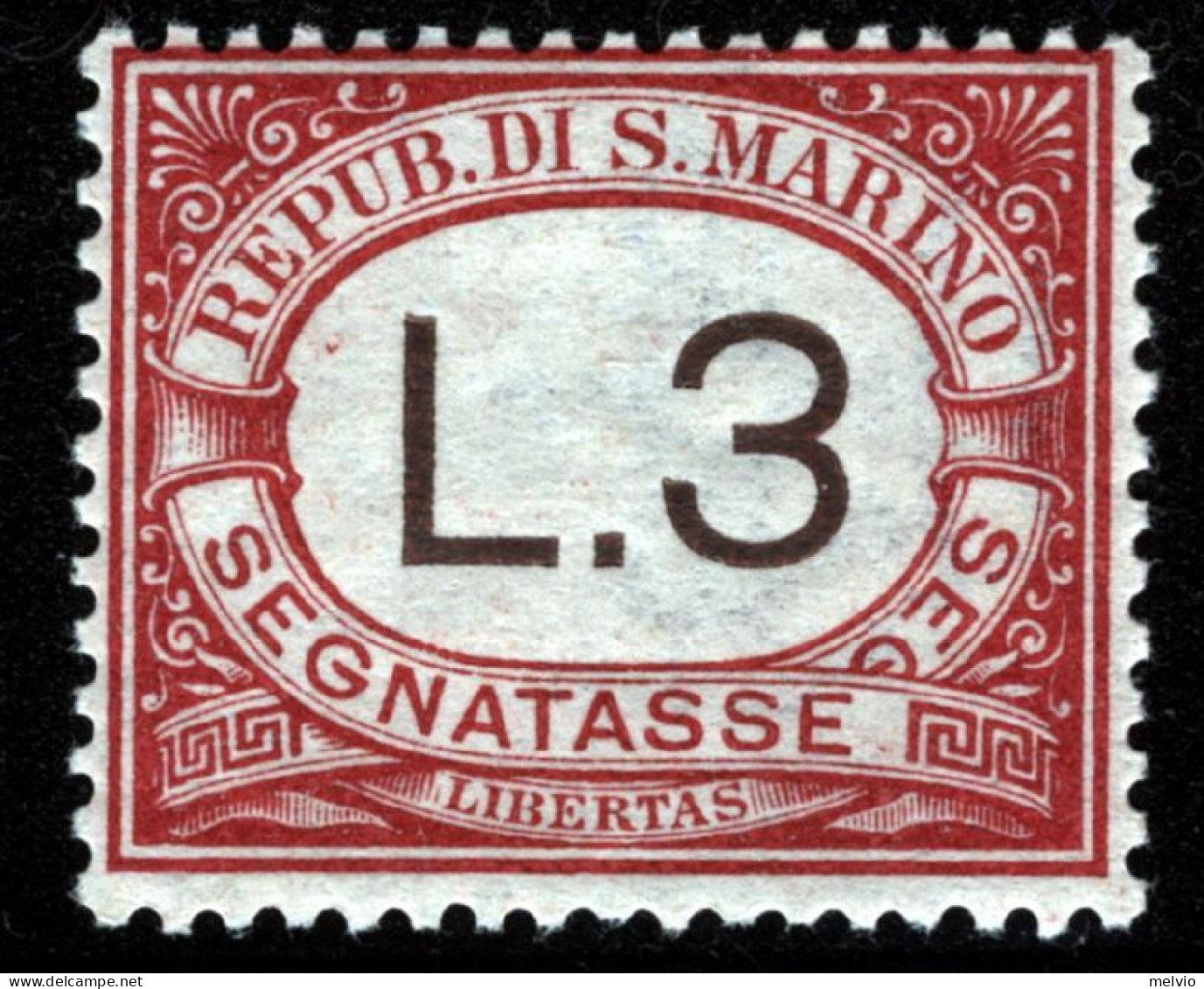 1919-San Marino (MNH=**) Segnatasse L.3 Carminio - Unused Stamps