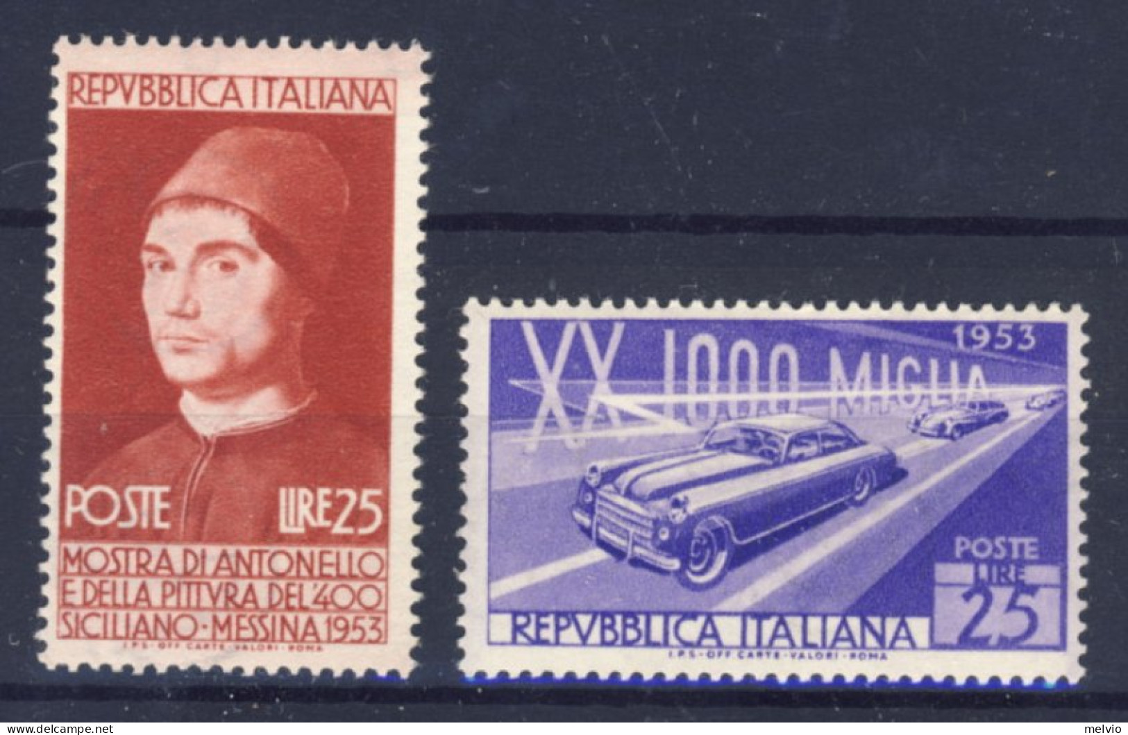 1953-Italia (MNH=**) 2 Serie 2 Valori Antonello Da Messina,mille Miglia - 1946-60: Mint/hinged