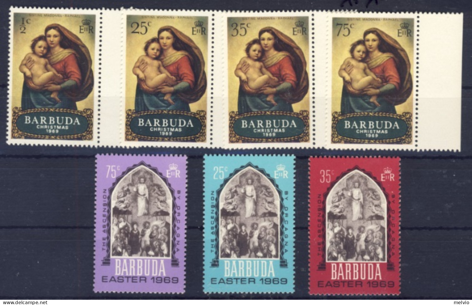 1969-Barbuda (MNH=**) 2 Serie 7 Valori Natale - Antigua Et Barbuda (1981-...)