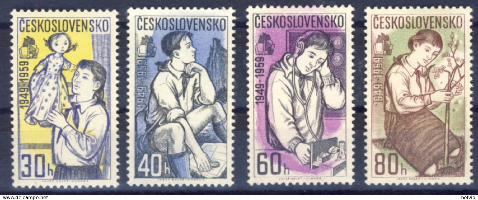 1959-Cecoslovacchia (MNH=**) Serie 4 Valori Giovani Pioneri - Other & Unclassified