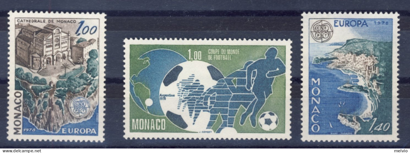 1978-Monaco (MNH=**) 3 Serie 3 Valori Europa, Calcio, Veduta - Autres & Non Classés