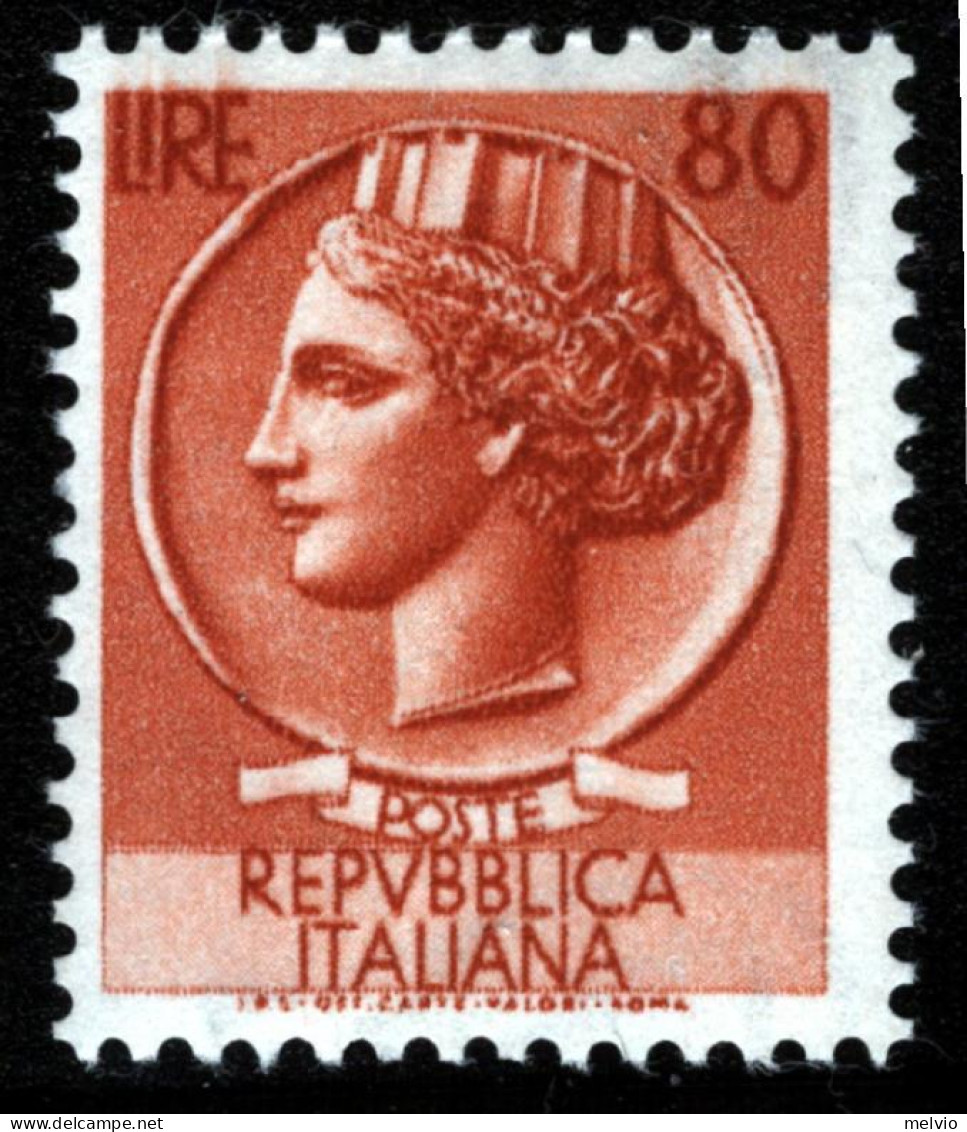 1953-Italia (MNH=**) L.80 Turrita Filigrana Ruota - 1946-60: Mint/hinged