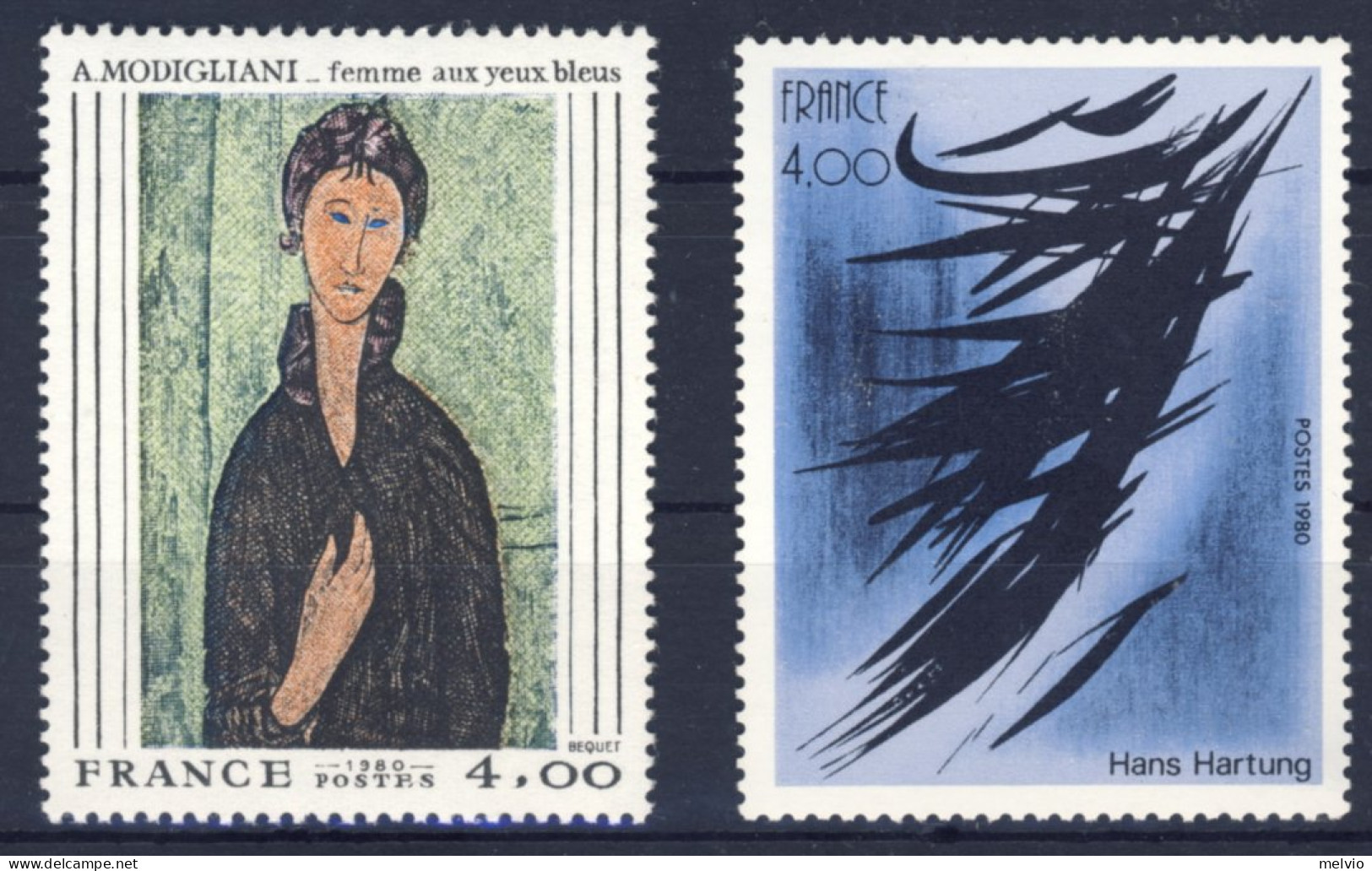 1980-Francia (MNH=**) Serie Due Valori Opere D'arte - Oblitérés