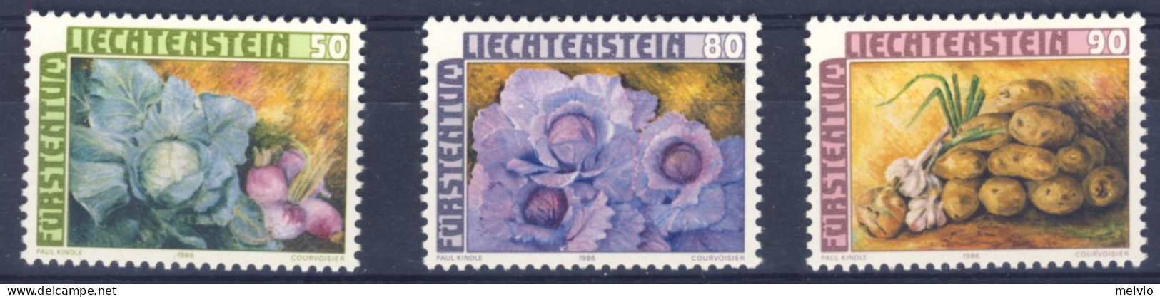 1986-Liechtenstein (MNH=**) Serie 3 Valori Frutti Dei Campi - Unused Stamps