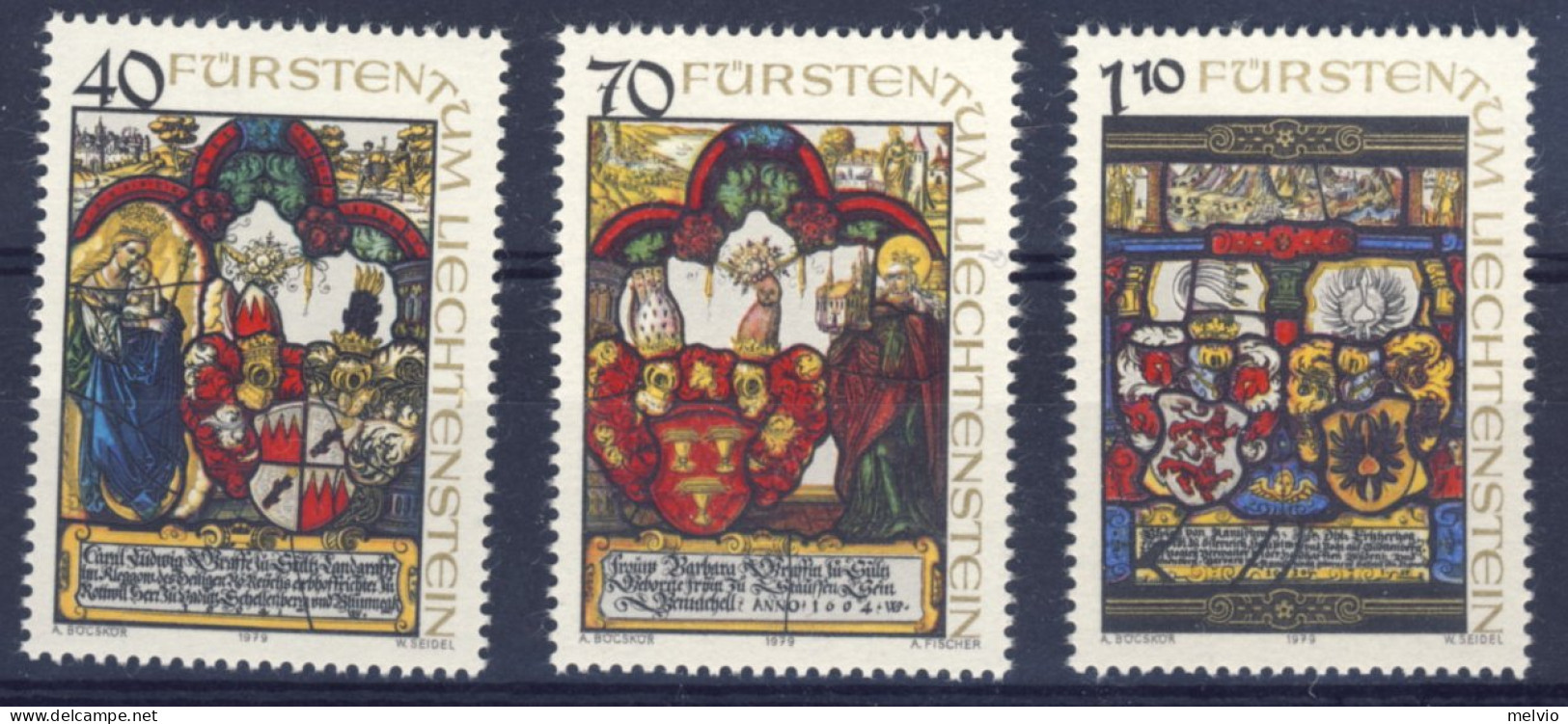1979-Liechtenstein (MNH=**) Serie 3 Valori Vetrate - Neufs