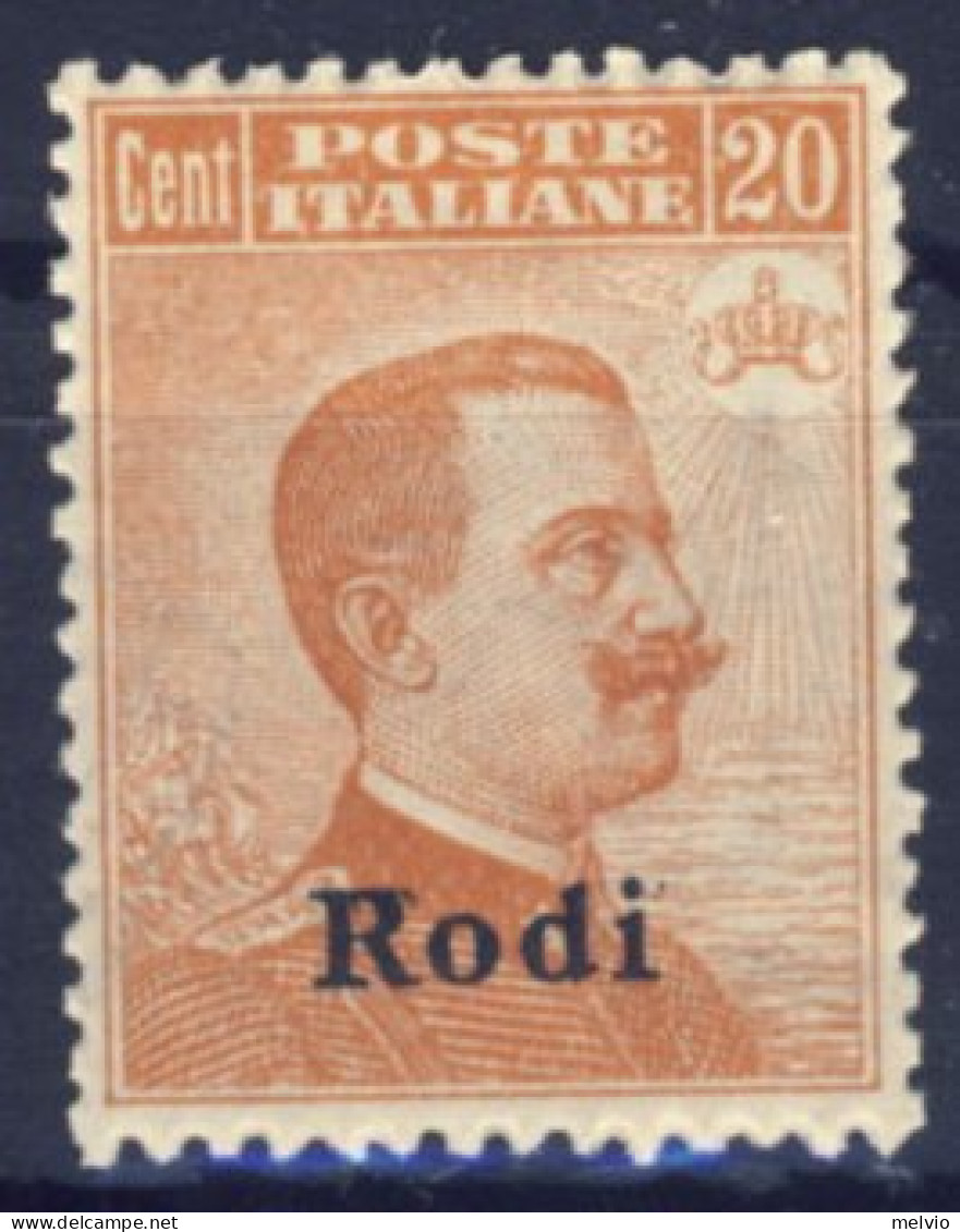 1918-Rodi (MNH=**) 20c. Effige Vittorio Emanuele,ottima Centratura Cat.Sassone E - Egée (Rodi)