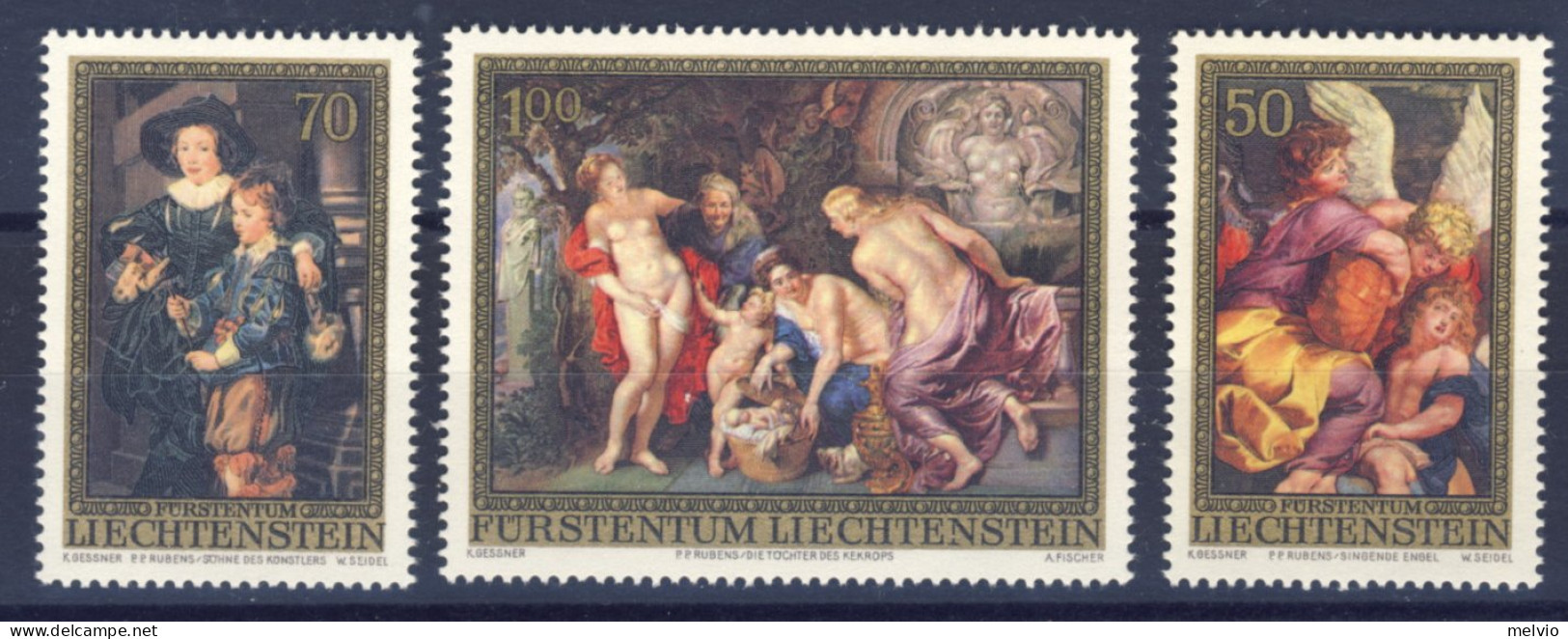 1976-Liechtenstein (MNH=**) Serie 3 Valori Quadri Di Rubens - Ungebraucht