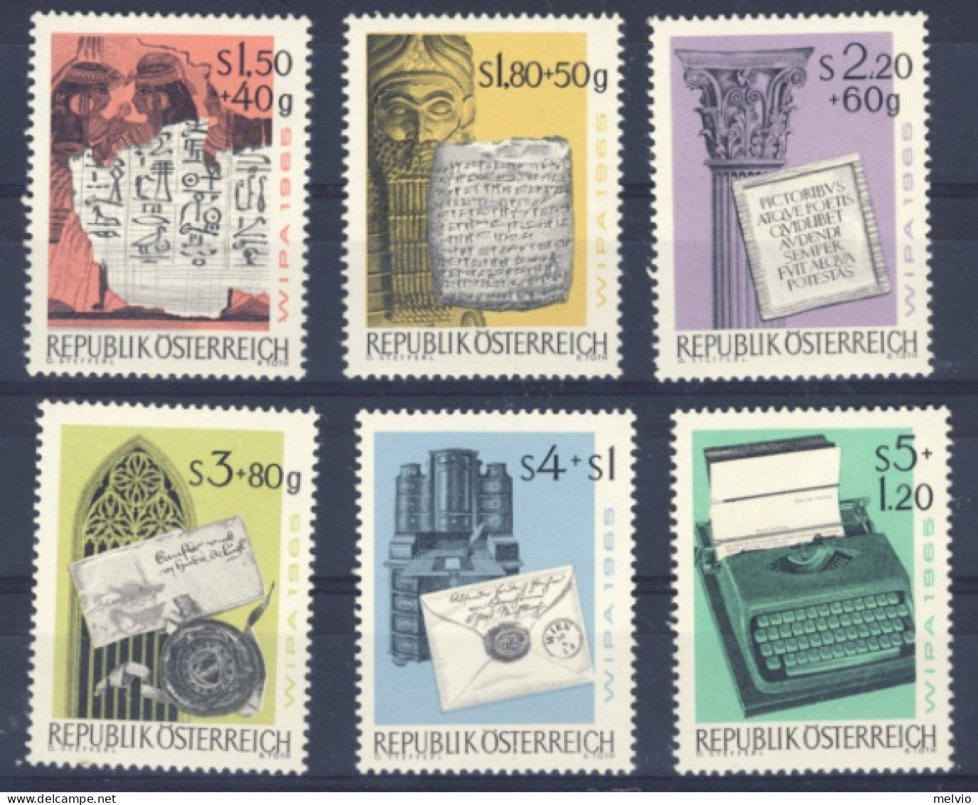 1965-Austria (MNH=**) Serie 6 Valori Storia Della Scrittura - Other & Unclassified