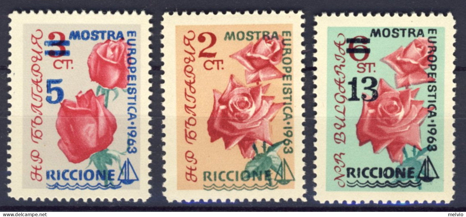 1963-Bulgaria (MNH=**) Serie 3 Valori Fiori Soprastampa Riccione - Andere & Zonder Classificatie