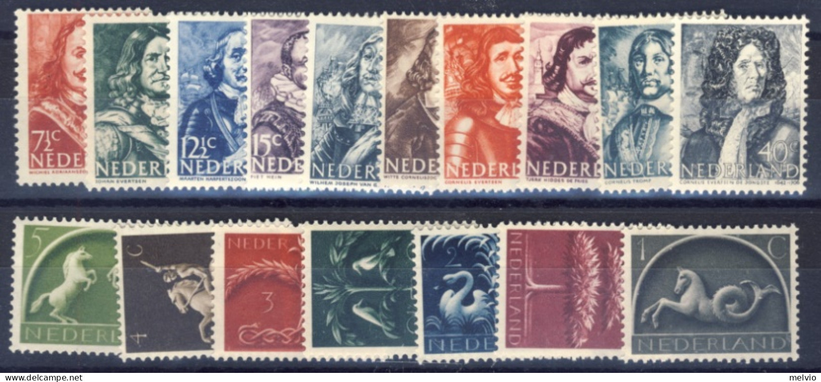 1943/4-Olanda (MNH=**) 2 Serie 17 Valori Simboli Germanici, Ammiragli - Neufs