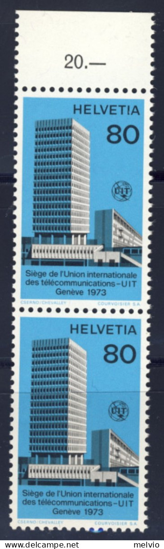 1973-Svizzera (MNH=**) Servizio Coppia Serie 1 V.nuova Sede Dell'UIT A Ginevra - Other & Unclassified