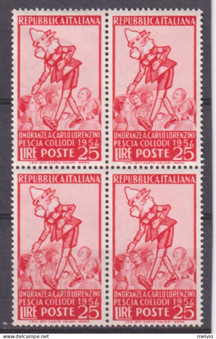 1954-Italia (MNH=**) Quartina L.25 Pinocchio - 1946-60: Ungebraucht