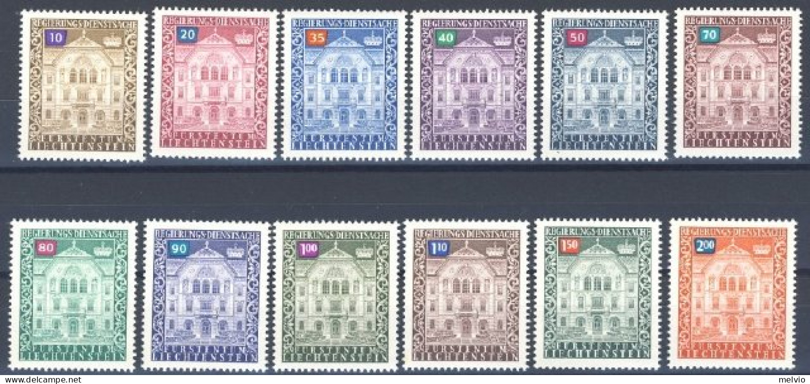 1976-Liechtenstein (MNH=**) Servizio S.12v."Palazzo Del Governo A Vaduz" - Unused Stamps