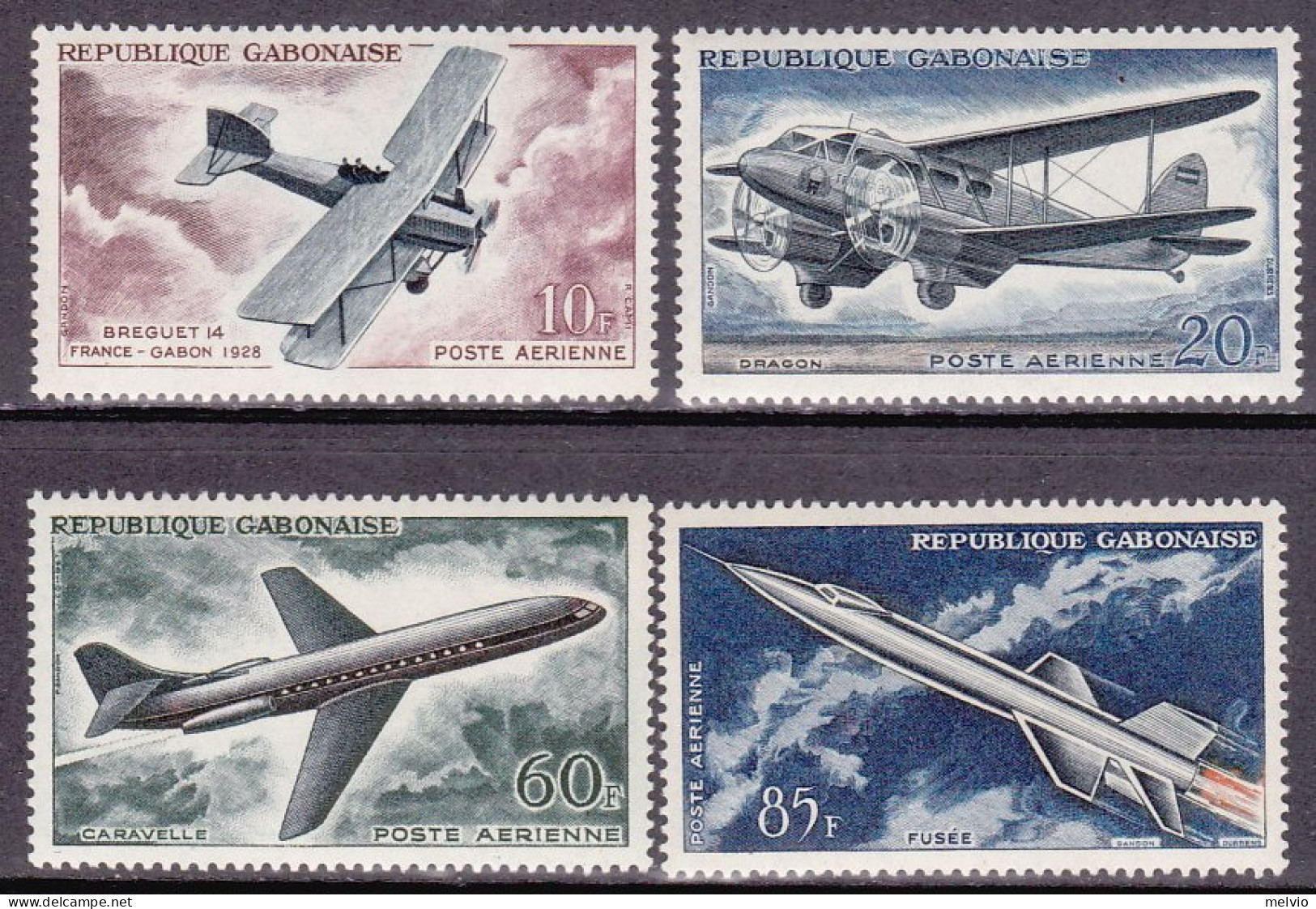 1962-Gabon (MNH=**) Posta Aerea S.4v."Evoluzione Del Trasporto Aereo"catalogo Yv - Gabon (1960-...)