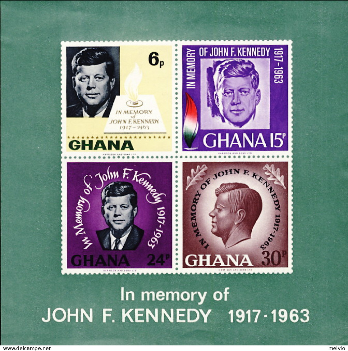 1965-Ghana (MNH=**) Foglietto S.4v."anniversario Di Kennedy"cat.Yvert Euro 7,5 - Ghana (1957-...)