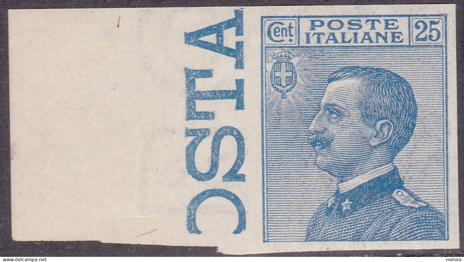 1908-Italia (MNH=**) 25c."Michetti"non Dentellato Con Bordo Di Foglio,catalogo S - Ungebraucht