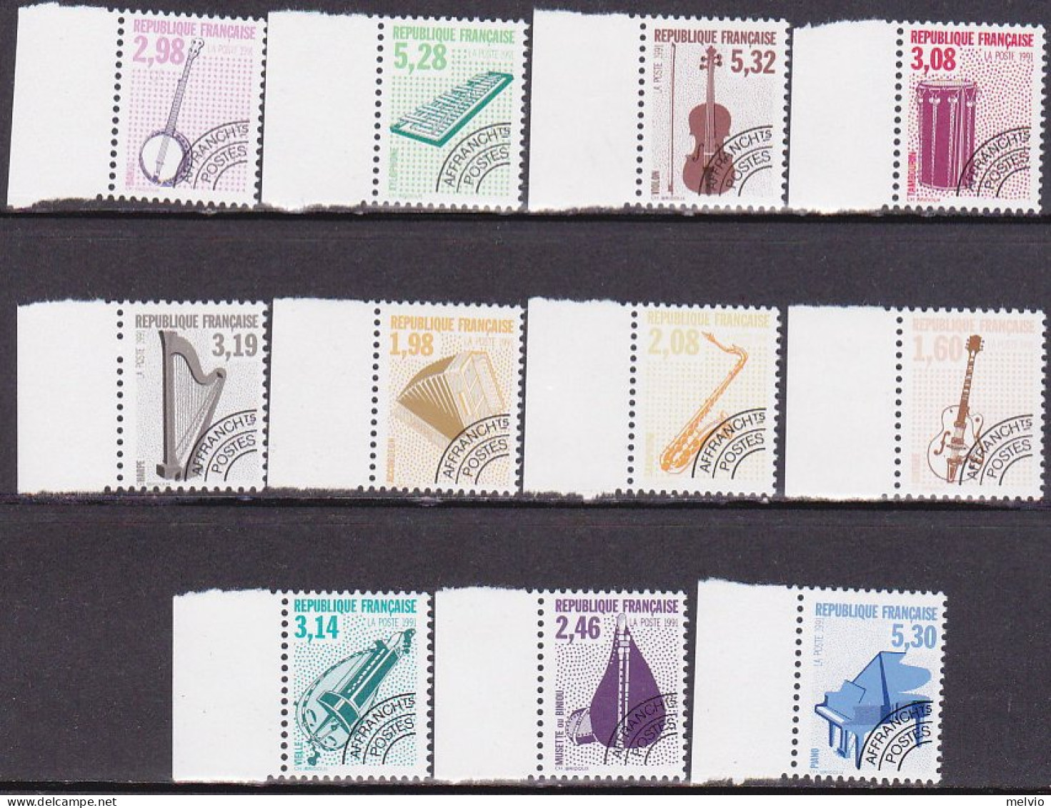 1991-Francia (MNH=**) Preobliterati S.11v."Strumenti Musicali"catalogo Unificato - Gebraucht