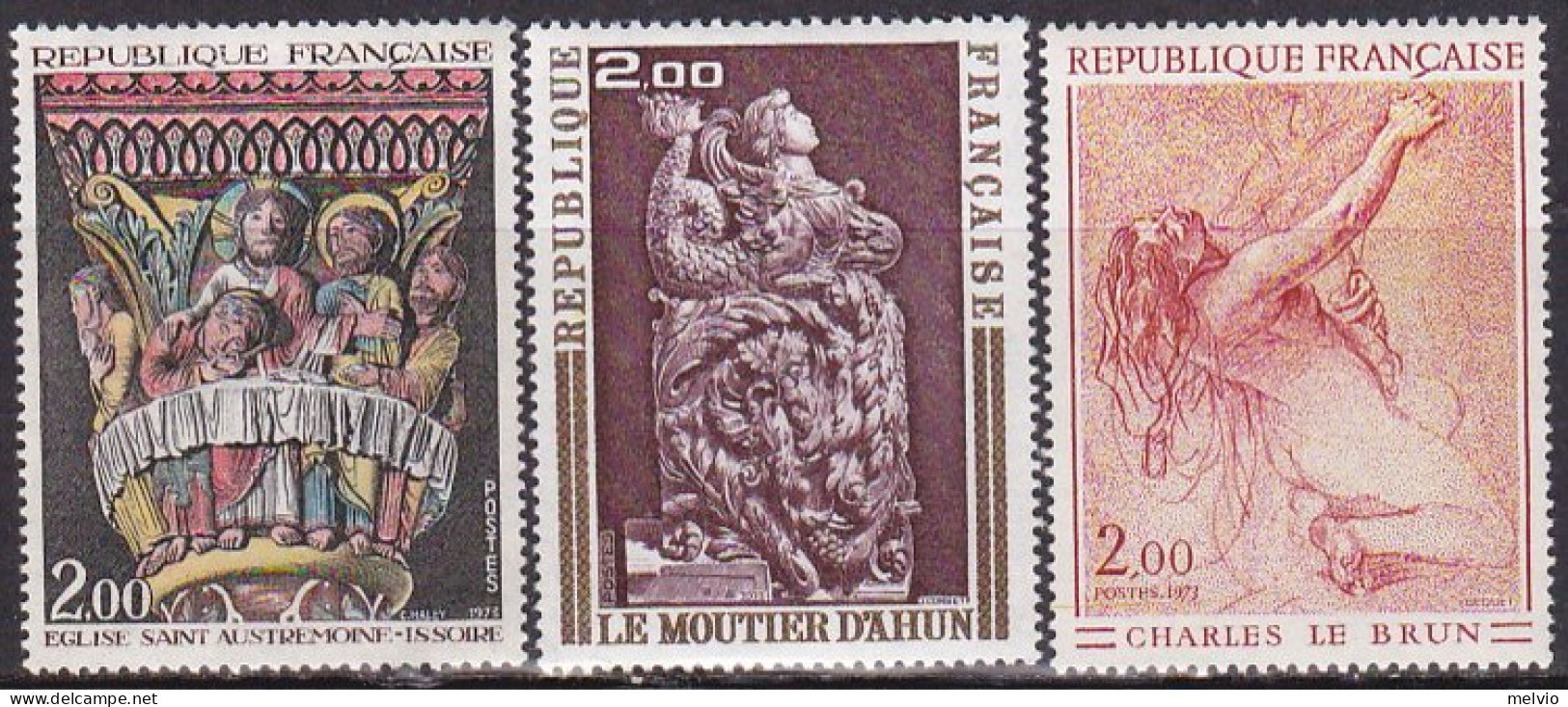 1973-Francia (MNH=**) S.3v."Opere D'arte" - Nuovi