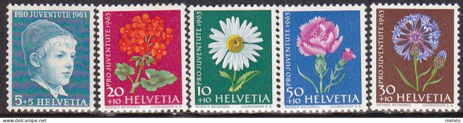 1963-Svizzera (MNH=**) S.5v."Quadro Di Anker,fiori" - Autres & Non Classés